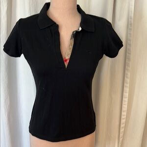Women’s Burberry Black Brit check placket polo shirt casual size S